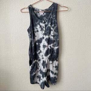More Than Magic Black Tie Dye Sleeveless Henley Tank Romper